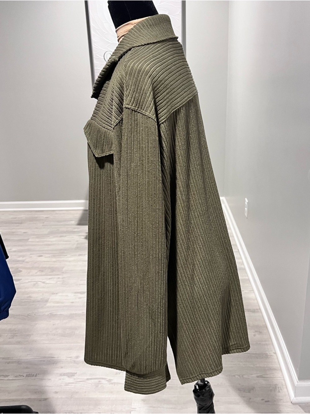 Olive Ribbed Button-Front Shacket - Picture 7 of 11